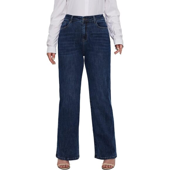 Plus Size Baggy Jeans Women Wide Leg Full Length High Waist Comfortable - Picture 1 of 8